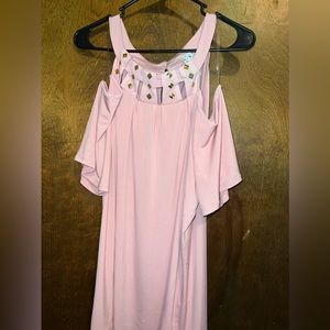 Plus Size 3X Pink & Gold Studded Cold Shoulder Blouse